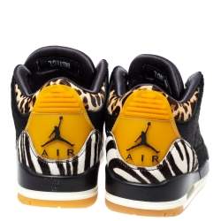 Air Jordan 3 Retro SE Black/Brown Calf Hair Animal Instinct Low Top Sneakers Size 41
