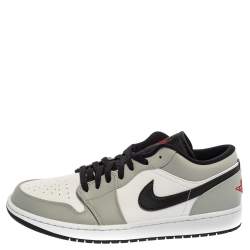 Pre Owned Air Jordan White /Grey Leather Air Jordan 1 Low Sneakers Size 46