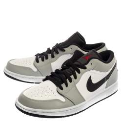 Pre Owned Air Jordan White /Grey Leather Air Jordan 1 Low Sneakers Size 46