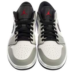 Pre Owned Air Jordan White /Grey Leather Air Jordan 1 Low Sneakers Size 46