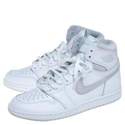 Pre Owned Air Jordan 1 White/Grey Leather And Suede Retro High 85 Sneakers Size 41