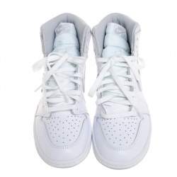 Pre Owned Air Jordan 1 White/Grey Leather And Suede Retro High 85 Sneakers Size 41