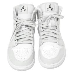 Pre Owned Air Jordan 1 Mid Grey/White Leather Camo Sneakers Size 42.5