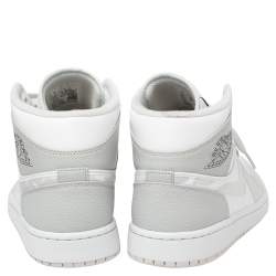 Pre Owned Air Jordan 1 Mid Grey/White Leather Camo Sneakers Size 42.5
