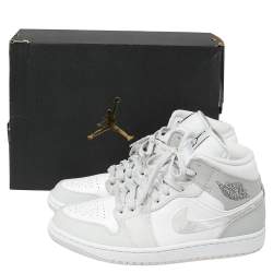 Pre Owned Air Jordan 1 Mid Grey/White Leather Camo Sneakers Size 42.5