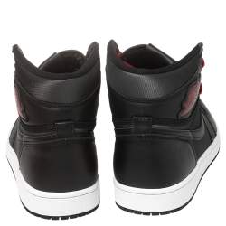 Pre Owned Nike Black/Red Leather And Fabric Air Jordan 1 Retro High Top Sneakers Size 42.5