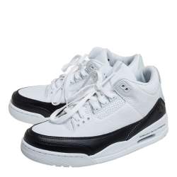 Pre Owned Air Jordan White/Black Leather Air Jordan 3 Retro Fragment Low Top Sneakers Size 41