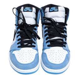 Nike Blue/White Leather Air Jordan 1 Retro University High Top Sneakers Size 45.5