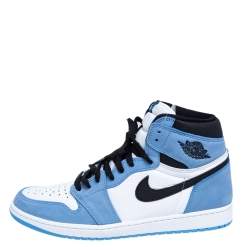 Nike Blue/White Leather Air Jordan 1 Retro University High Top Sneakers Size 45.5