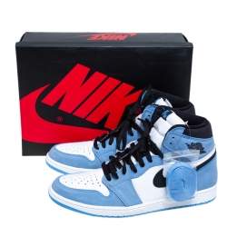 Nike Blue/White Leather Air Jordan 1 Retro University High Top Sneakers Size 45.5
