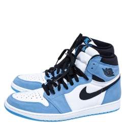 Nike Blue/White Leather Air Jordan 1 Retro University High Top Sneakers Size 45.5