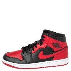 Air Jordans 1 Mid Red/Black Leather High Top Sneakers Size 44.5