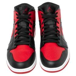 Air Jordans 1 Mid Red/Black Leather High Top Sneakers Size 44.5