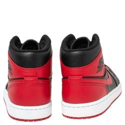 Air Jordans 1 Mid Red/Black Leather High Top Sneakers Size 44.5