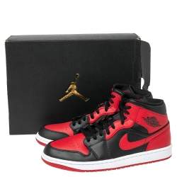Air Jordans 1 Mid Red/Black Leather High Top Sneakers Size 44.5