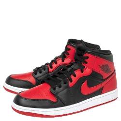 Air Jordans 1 Mid Red/Black Leather High Top Sneakers Size 44.5