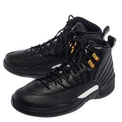 Pre Owned  Air Jordan Black Leather The Master Jordan 12 Retro Sneakers Size 42.5