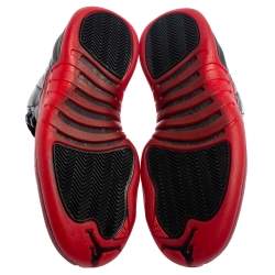 Pre Owned Air Jordan Black/Varsity Red Leather Flu Game Jordan 12 Retro Sneakers Size 42.5
