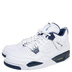 Pre Owned Air Jordan White/Legend Blue Leather Columbia Jordan 4 Retro Sneakers Size 42