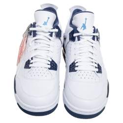 Pre Owned Air Jordan White/Legend Blue Leather Columbia Jordan 4 Retro Sneakers Size 42