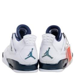 Pre Owned Air Jordan White/Legend Blue Leather Columbia Jordan 4 Retro Sneakers Size 42