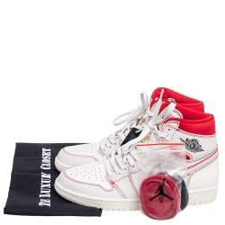Pre Owned Air Jordan Red /White Leather Jordan 1 Retro High Sneakers Size 42.5