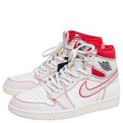 Pre Owned Air Jordan Red /White Leather Jordan 1 Retro High Sneakers Size 42.5