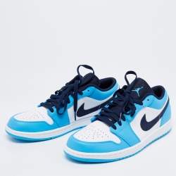 Nike Air Jordan White/Blue Leather Jordan 1 Retro Low Top Sneakers Size 44