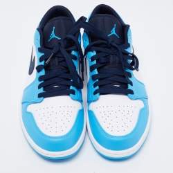 Nike Air Jordan White/Blue Leather Jordan 1 Retro Low Top Sneakers Size 44