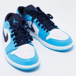 Nike Air Jordan White/Blue Leather Jordan 1 Retro Low Top Sneakers Size 44