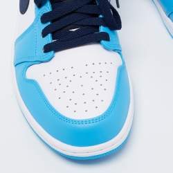 Nike Air Jordan White/Blue Leather Jordan 1 Retro Low Top Sneakers Size 44