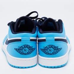 Nike Air Jordan White/Blue Leather Jordan 1 Retro Low Top Sneakers Size 44