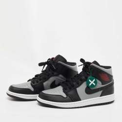 Pre Owned Air Jordan 1 Black/Grey Leather Mid Shadow Sneakers Size 43