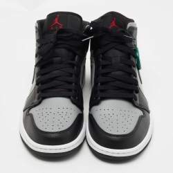 Pre Owned Air Jordan 1 Black/Grey Leather Mid Shadow Sneakers Size 43