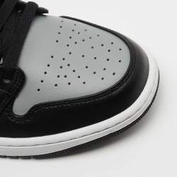 Pre Owned Air Jordan 1 Black/Grey Leather Mid Shadow Sneakers Size 43