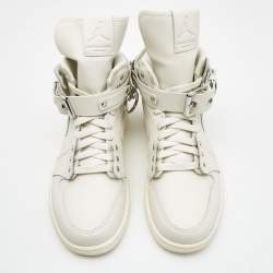 Pre Owned Air Jordan's Cream Leather Jordan 1 Hi Strap SP-C High Top Sneakers Size 40.5