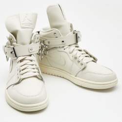 Pre Owned Air Jordan's Cream Leather Jordan 1 Hi Strap SP-C High Top Sneakers Size 40.5