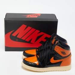 Pre Owned Air jordan Orange/Black Leather 1Retro High Shattered Sneakers Size 40