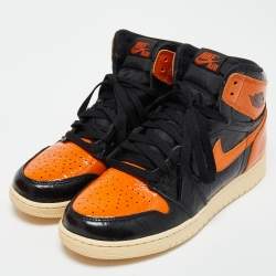 Pre Owned Air jordan Orange/Black Leather 1Retro High Shattered Sneakers Size 40