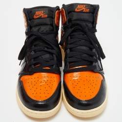 Pre Owned Air jordan Orange/Black Leather 1Retro High Shattered Sneakers Size 40