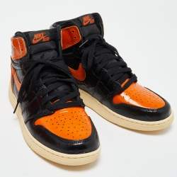 Pre Owned Air jordan Orange/Black Leather 1Retro High Shattered Sneakers Size 40