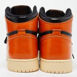 Pre Owned Air jordan Orange/Black Leather 1Retro High Shattered Sneakers Size 40