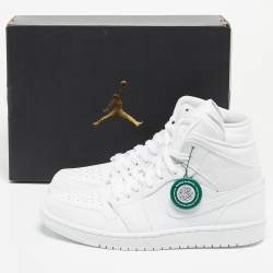 Pre Owned Air Jordans White Leather Air Jordan 1 Mid High Top Sneakers Size 42.5 
