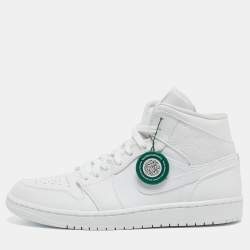 Pre Owned Air Jordans White Leather Air Jordan 1 Mid High Top Sneakers Size 42.5 