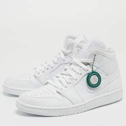 Pre Owned Air Jordans White Leather Air Jordan 1 Mid High Top Sneakers Size 42.5 