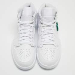 Pre Owned Air Jordans White Leather Air Jordan 1 Mid High Top Sneakers Size 42.5 