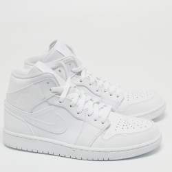 Pre Owned Air Jordans White Leather Air Jordan 1 Mid High Top Sneakers Size 42.5 