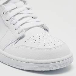 Pre Owned Air Jordans White Leather Air Jordan 1 Mid High Top Sneakers Size 42.5 