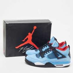 Pre Owned Air Jordans Blue/Black Nubuck Jordan 4 Retro Cactus Jack Sneakers Size 47
