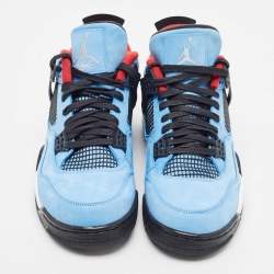 Pre Owned Air Jordans Blue/Black Nubuck Jordan 4 Retro Cactus Jack Sneakers Size 47